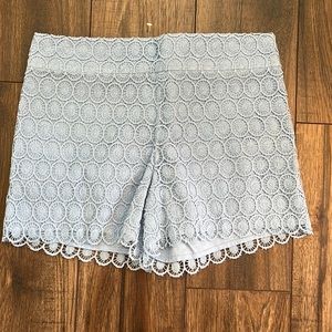 LOFT light blue crochet lace overlay shorts with side zip size 00 NWT
